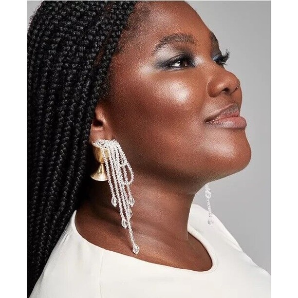 INC Statement Earrings Crystal Gold Tone Drop Cups Ladies New Years Eve Chic NWT - Picture 2 of 6